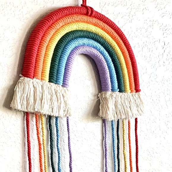 Woven Tasseled Bright Rainbow Wall Hanging Baby Nursery Children's Room Decor - Picture 5 of 6